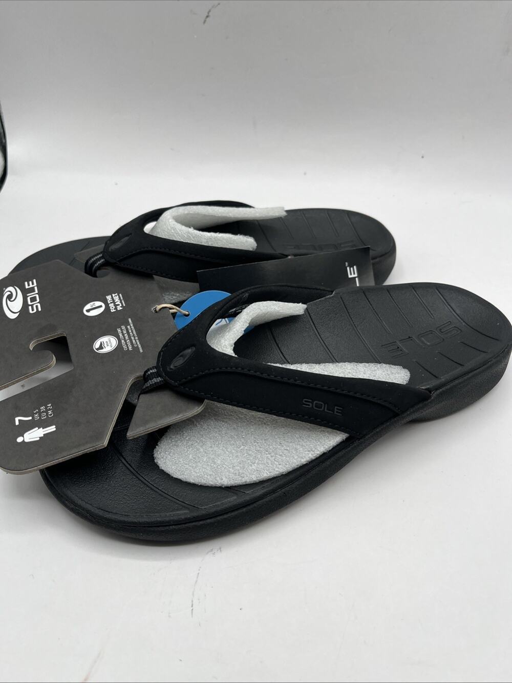 SOLE Women's Sport Flip Flops Orthotic Sandals Black Sz 7 US NWT